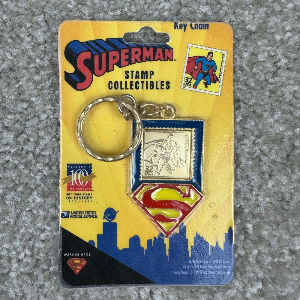 Vintage 1998 Superman USPS Stamp Collectibles Enamel Keychain DC Comics NIP 90s